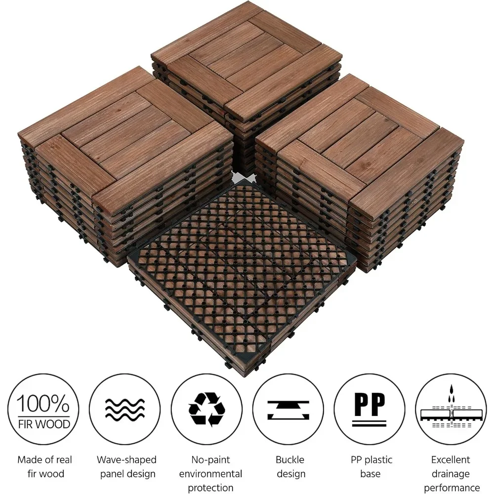 27 قطعة أرضيات خشبية بلاط سطح الفناء بلاط متشابك فناء خشب متين وبلاستيك داخلي وخارجي 12 × 12 بوصة #4