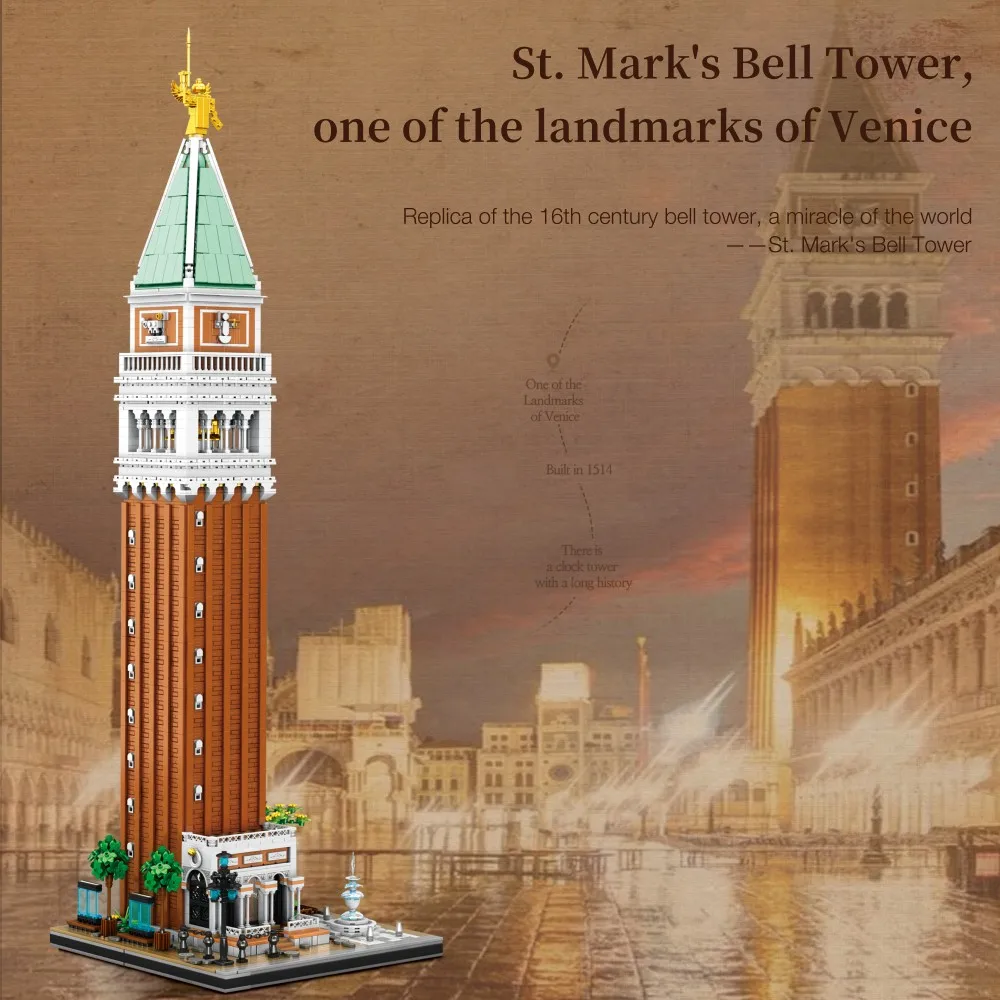 3903 pçs relógio de st. mark torre blocos de construção renascentista modelo arquitetônico tijolos decoração desktop crianças brinquedos presentes do feriado