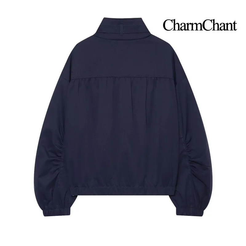 CHARMCHANT Women's Oversized Zip Up Cropped Jacket Stand Collar Elastic Hem Minimalist Casual Daily Streetwear Spring 2026