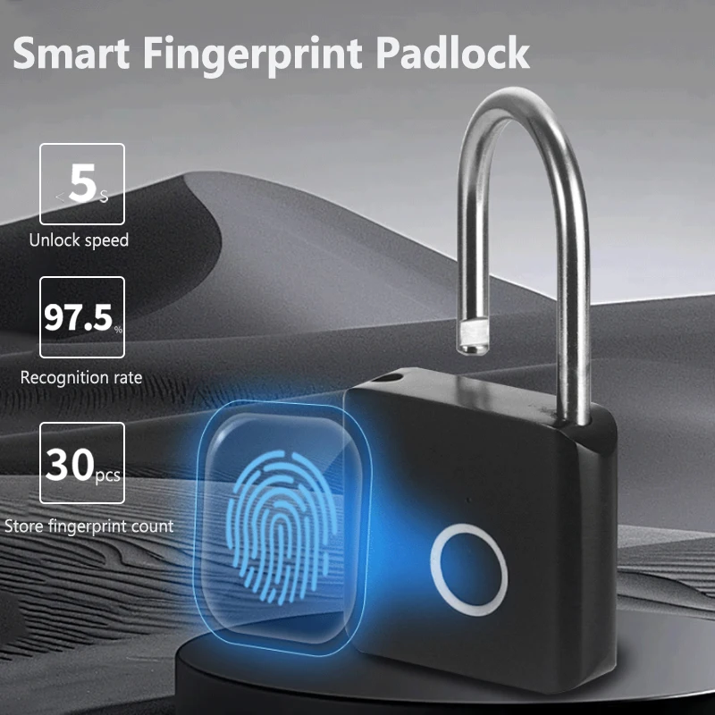 Fingerprint Padlock Built-in Rechargeable Battery Portable Anti-theft Keyless Security Padlock Outdoor Waterproof Easy To Use