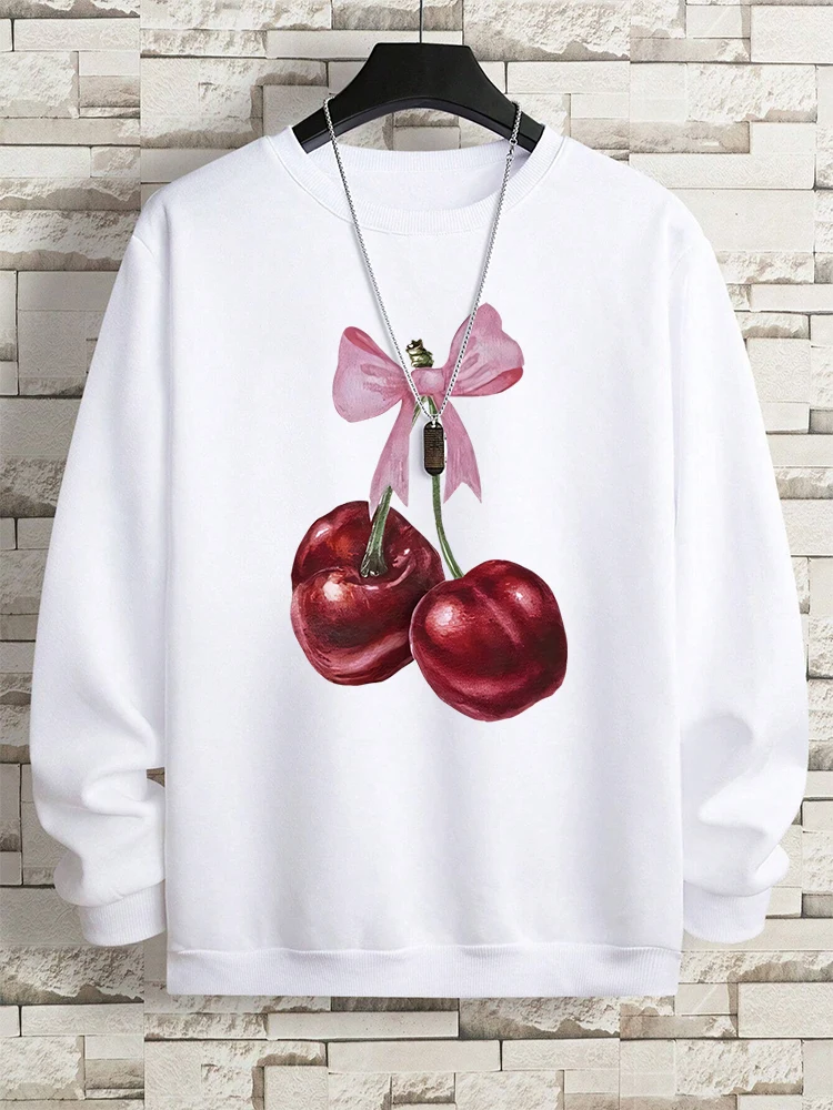 Bright Red Cherries Print Sweatshirt Male Loose Sportswears Oversized Harajuku Hip Hop Pullover Hoodie Street Casual Sweatshirts