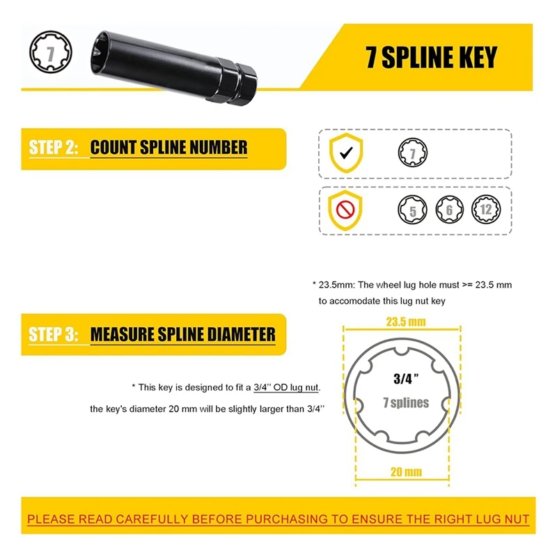 7 Spline Lug Nut Key 6 Spline Lug Nut Socket Removal Tool, 2 PCS Dual Hex Drive Aftermarket Wheel Lock Key Replacement