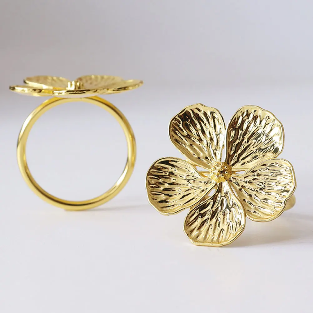 

6 Pcs Napkin Rings Elegant Alloy Napkin Buckles Flower Design Wedding Party Home Dining Accessories Golden Reusable