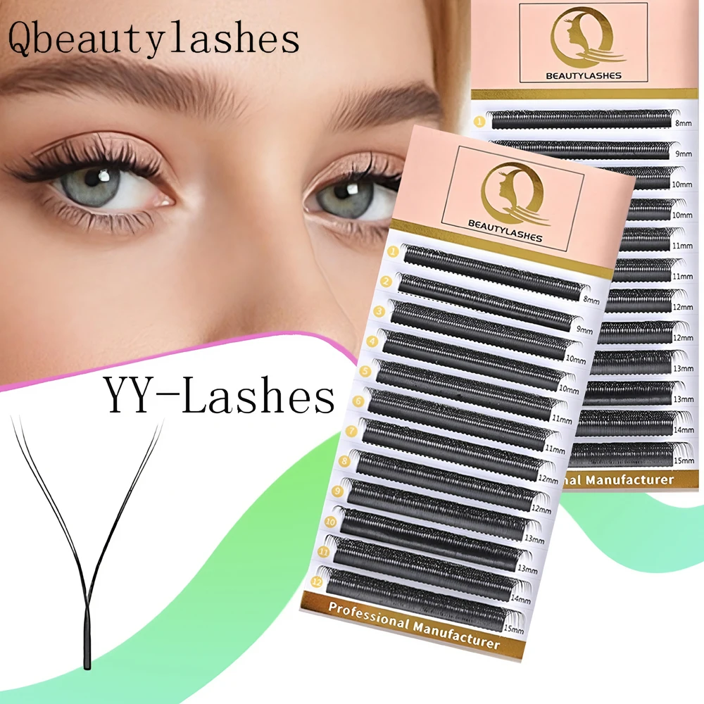 

Qbeautylashes YY Shaped Eyelashes Extension Two Tips High Quality Lashes Soft Natural Pre made Volume Fans Individual Lashes
