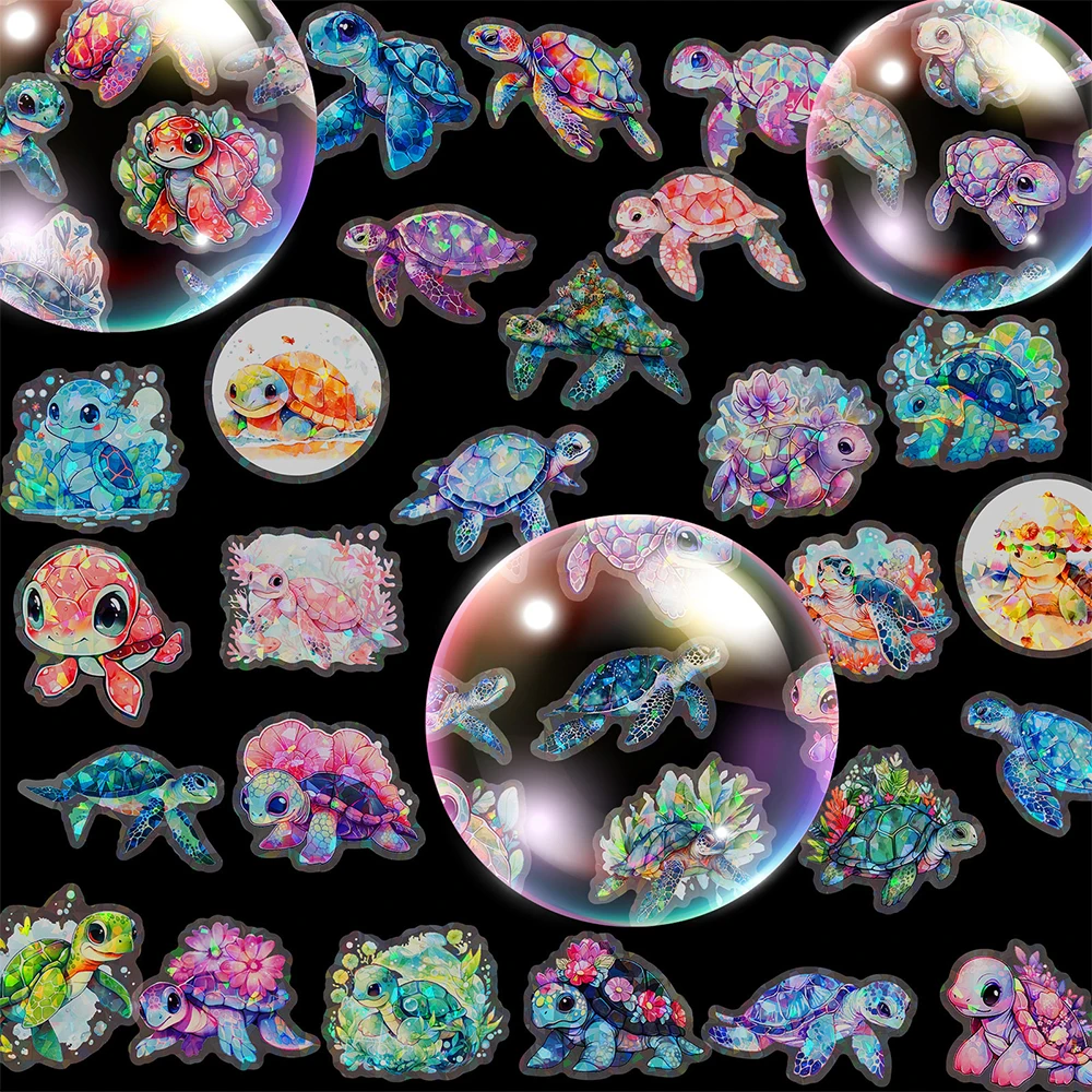 10/30/50pcs Transparent Colorful Turtle Cartoon Stickers Laser Animal Aesthetic Decals for Skateboard Luggage Funny Sticker Giff