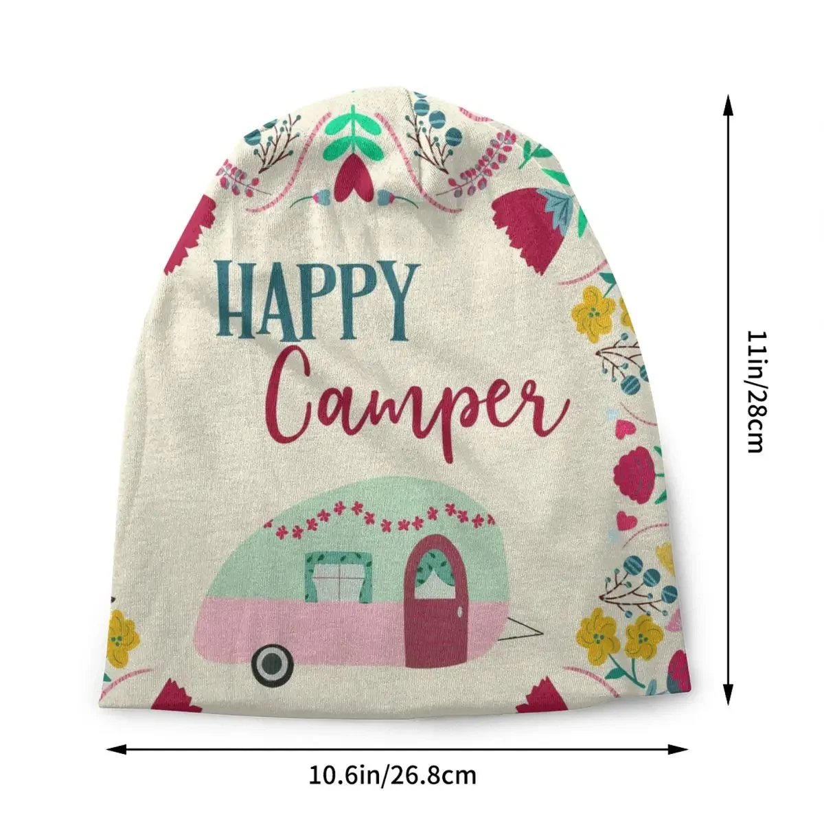 Happy Camper Van Life Skullies gorros gorras fresco invierno cálido mujeres hombres tejido sombrero adulto Unisex dibujos animados RV Camping Bonnet sombreros