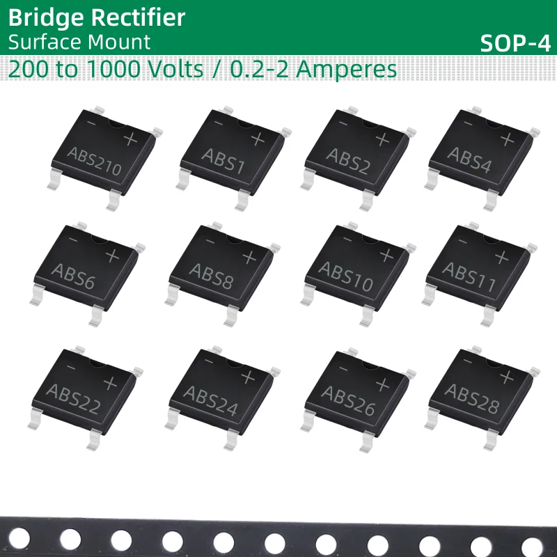 50pcs/lot Bridge Rectifier SOP-4 package ABS1 ABS2 ABS4 ABS6 ABS8 ABS10 ABS11 ABS22 ABS24 ABS26 ABS28 ABS210 200-1000V 0.2-2A