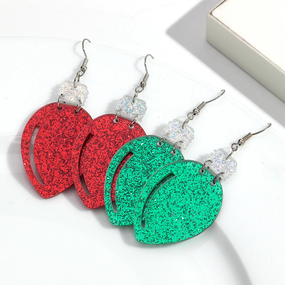 موضة بريق عيد الميلاد الأحمر الأخضر المصباح الكهربي إسقاط أقراط مضحك الاكريليك هندسية القرط مجوهرات هدايا عيد الميلاد مهرجان #4