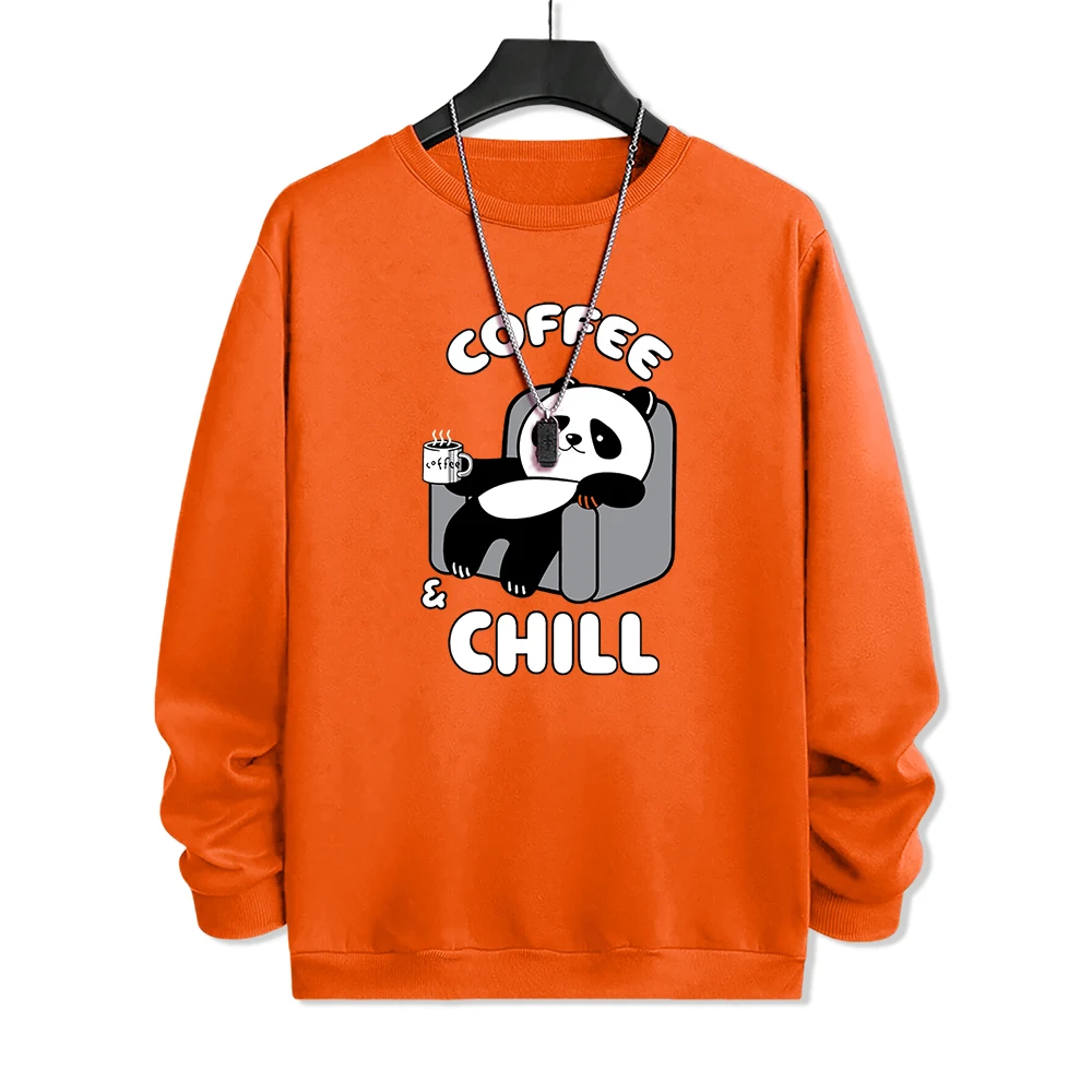 Coffee Chill Panda Enjoying Time Print Hoody Men Simplicity Hip Hop Sweatshirts Casual Fleece Clothes Loose Fashion Mens Hoodie