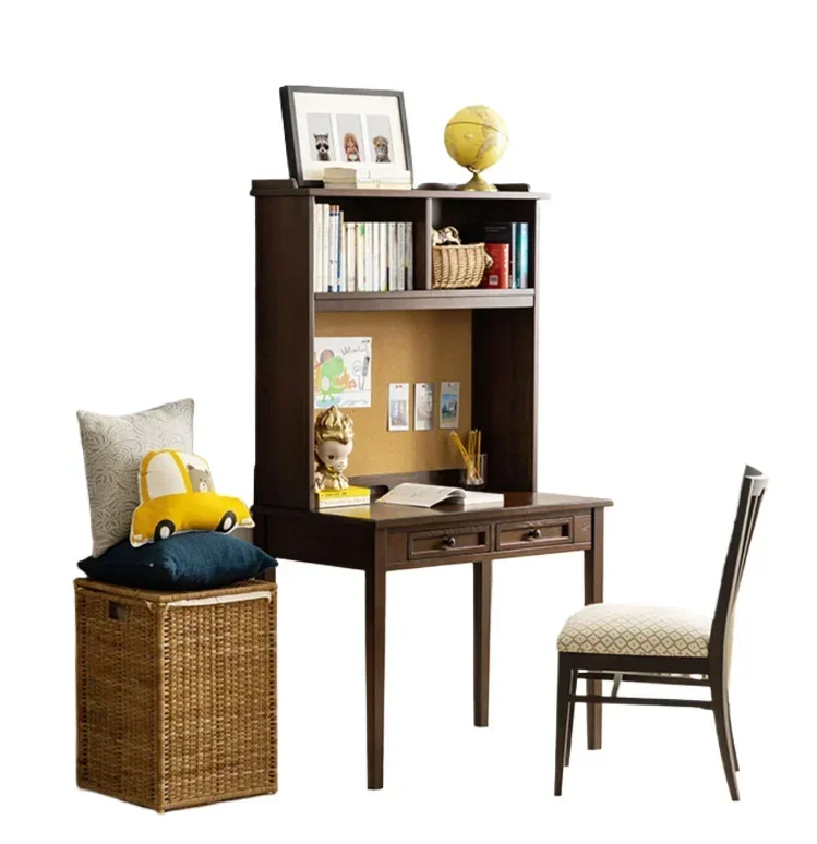 All solid wood desk bookshelf, integrated children's learning, table economical small computer