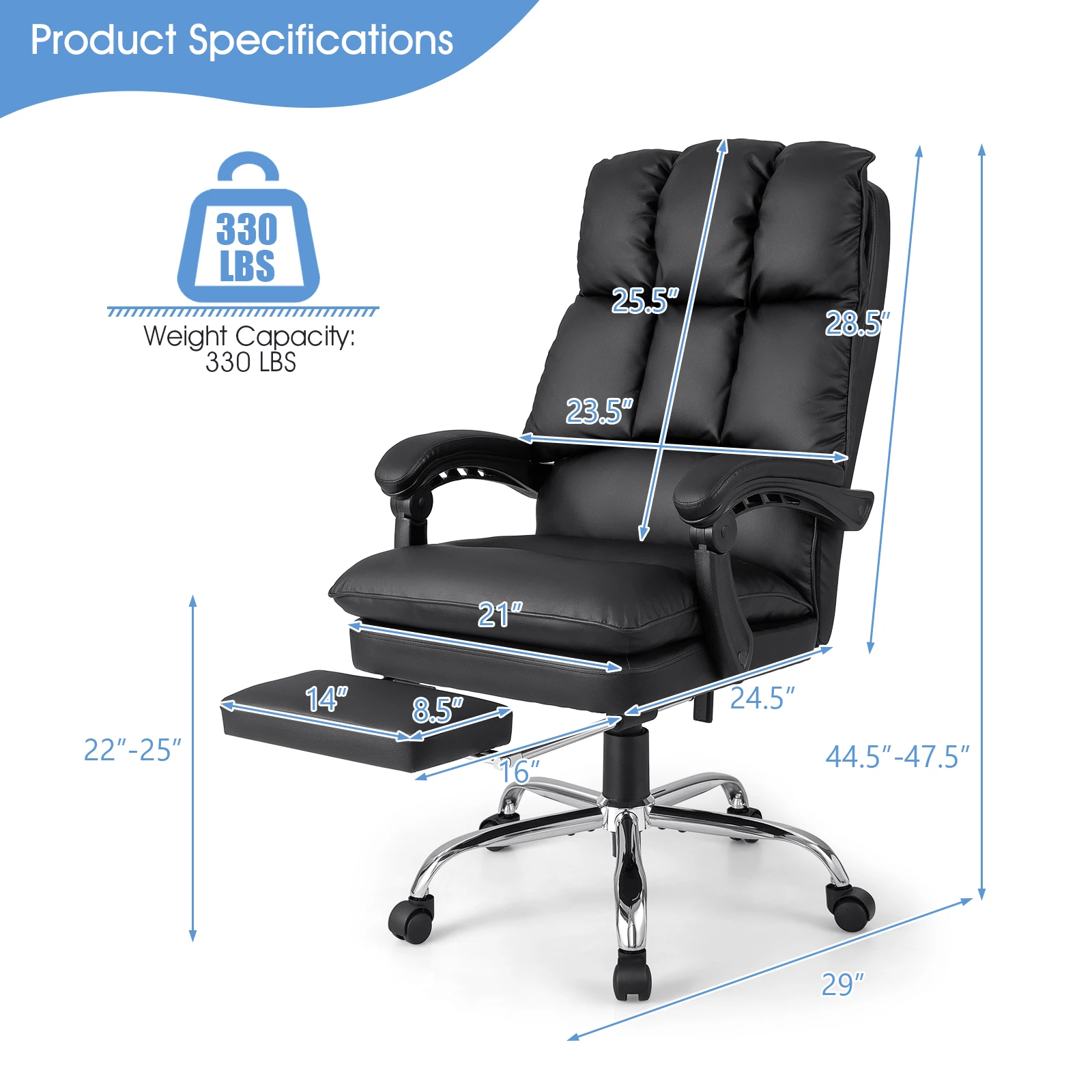 High Back Reclining Office Chair Ergonomic Computer Desk Chair w/ Footrest & Pad