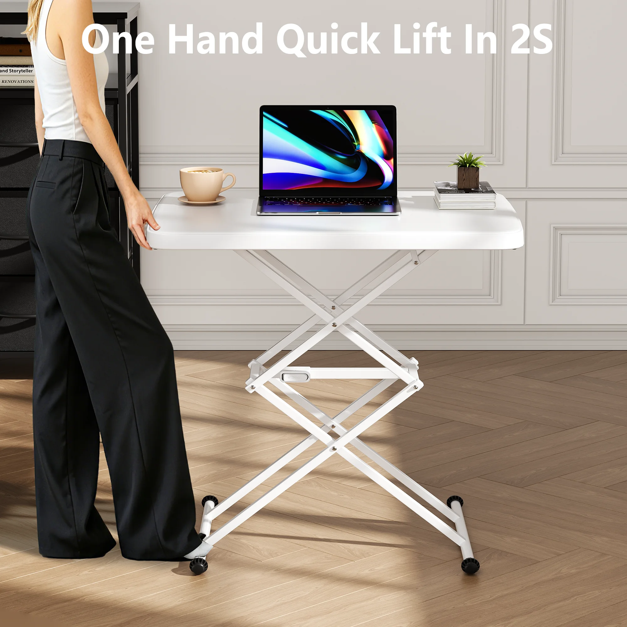 Portable Folding Computer Desk 4-Level Height Adjustable Compact Table with Plastic Steel Frame for Office Bedside Home