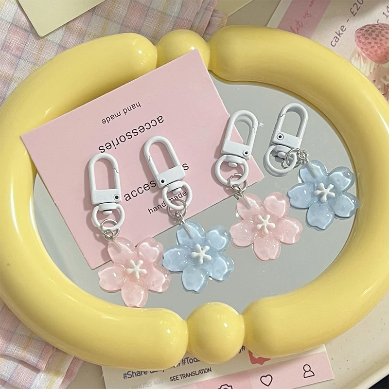 Creative Lovely Flower Keyring Sweet Jelly Color Sakura Keychain Pendant Cute Fashion Backpack Hanging Ornaments Couple Gifts