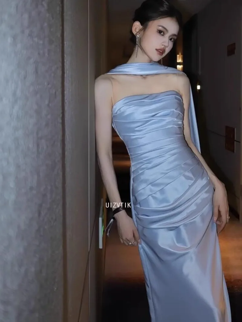 Elegante Vrouwen Feestjurken 2025, Strapless Trailing Hoge Split Backless Geplooide Avondjurk Dames Formele Gelegenheidsjurk