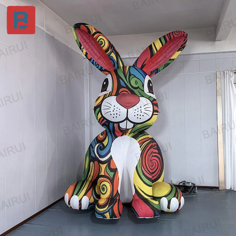 Inflatable rabbit, colorful graffiti inflatable rabbit mascot pattern inflatable rabbit model, used for Easter art exhibition