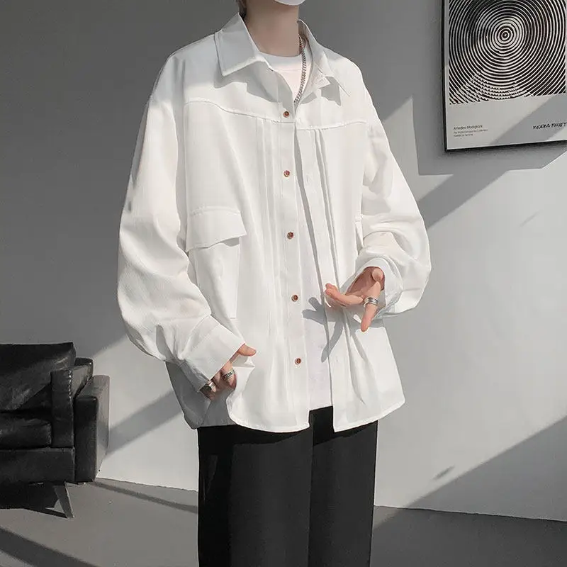 American Decomposition Splicing Long Sleeve White Shirt Loose Casual Cleanfit Shirt Jacket Top for Men And Women Spring