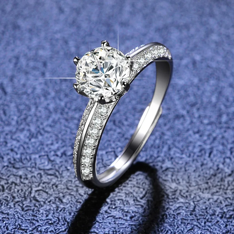 

Moissanite Ring 18K Gold Inlaid Ring, High-end Fashion Women's Half of The Country Open Platinum PT950 Diamond Jewelry