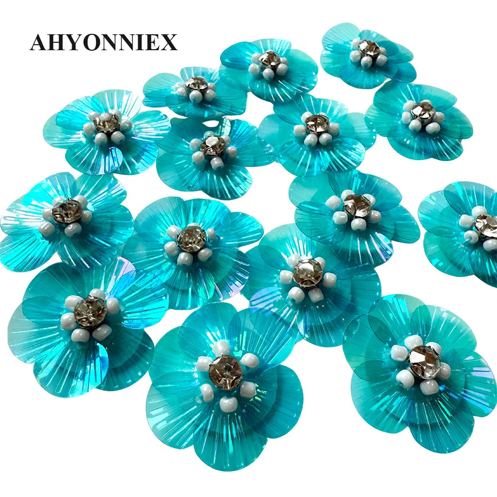 10 Pieces Sequins Beaded Flower Applique Small Patch for Clothing DIY Decoration