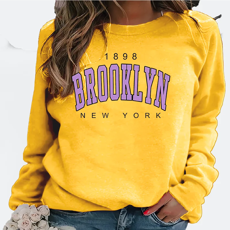 

New Women's Hoodie European Brooklyn Light Purple Letter Printed Crew-neck Hoodie Sweatshirt Streetwear Women Aesthetic