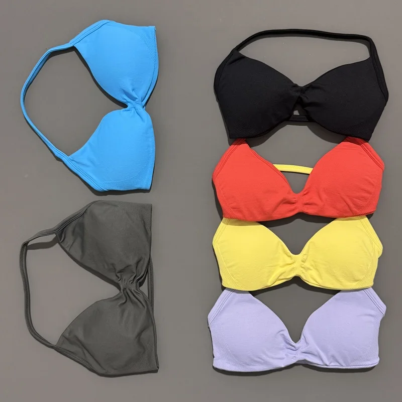 

Impact Strappy Sports Bra Women Yoga Tank Bra Seamless High Support Fitness Workout Top Running Exercise Sports Halter Gym Bras