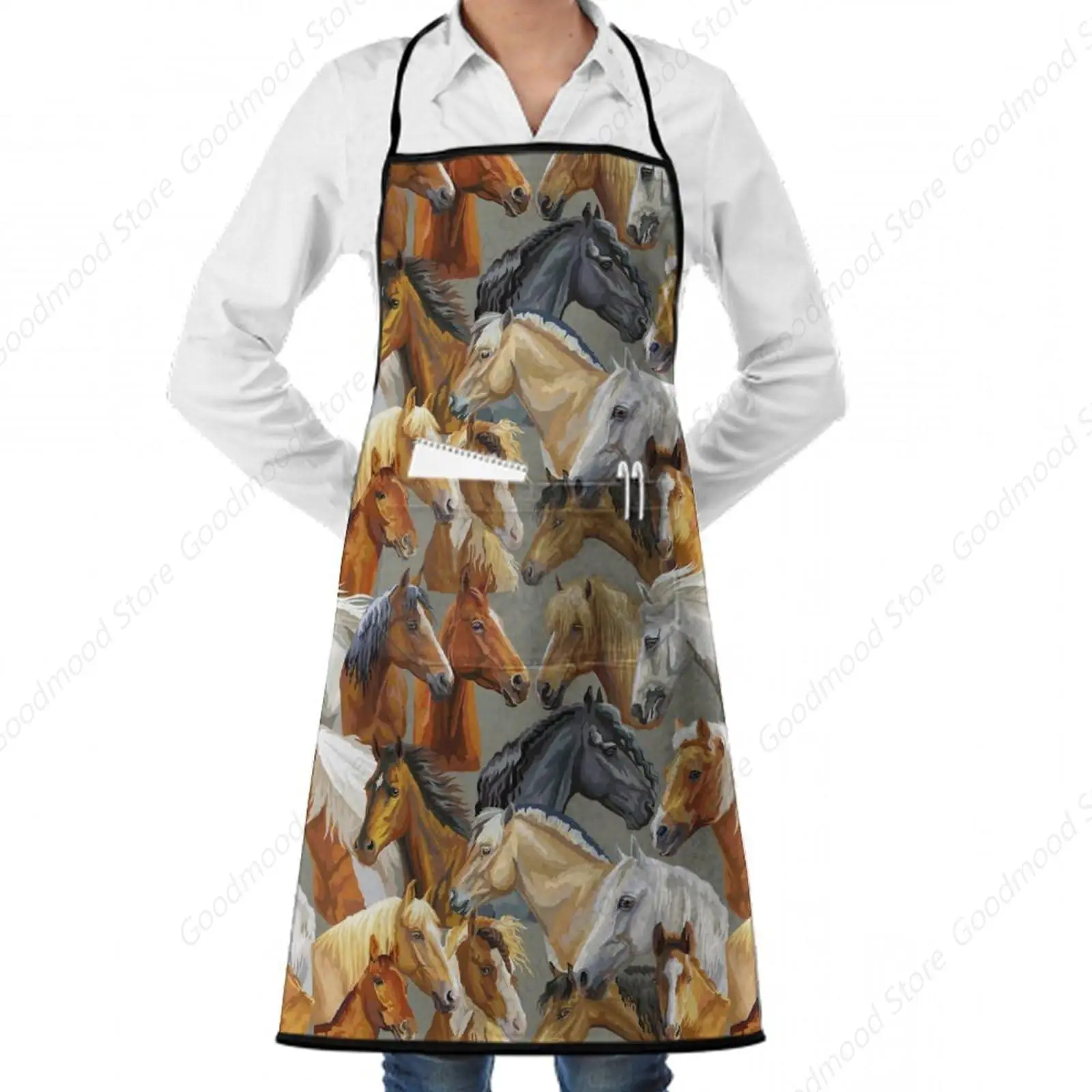 Men Women Kitchen Apron Waterproof and Oil Proof Bib Apron for Cooking Baking Painting and Party, for Cool Realistic Wild Horses