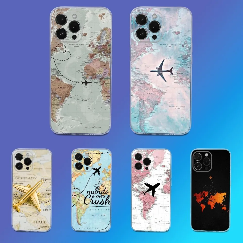 

Flight route Map Phone Case For iPhone 16,15,14,13,12,11 Pro,Max,Plus,X,XS,XR,SE,Mini Transparent Silicone Soft