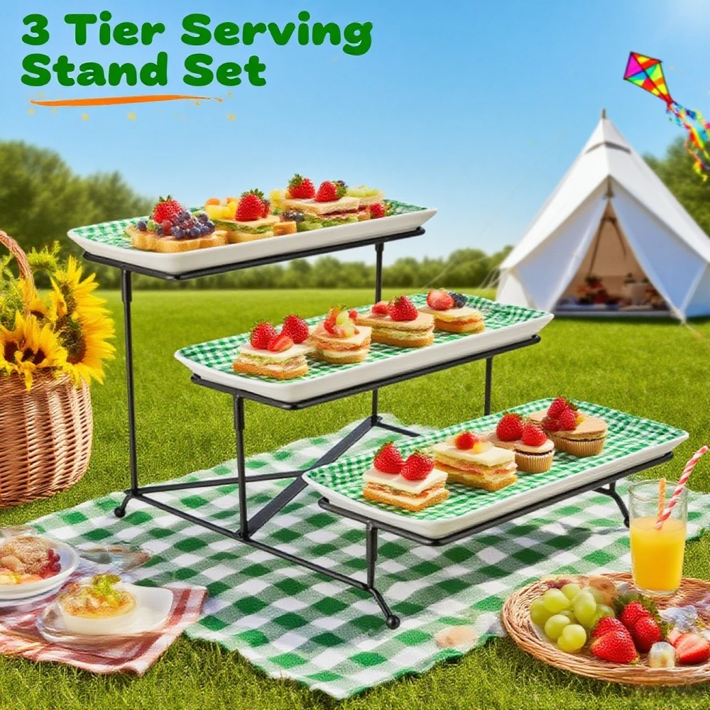 

3-х ярусный прямоугольный сервировочный поднос с подставкой, сервировочная посуда и тарелки, сервировочная посуда для фруктов, еды для вечеринки