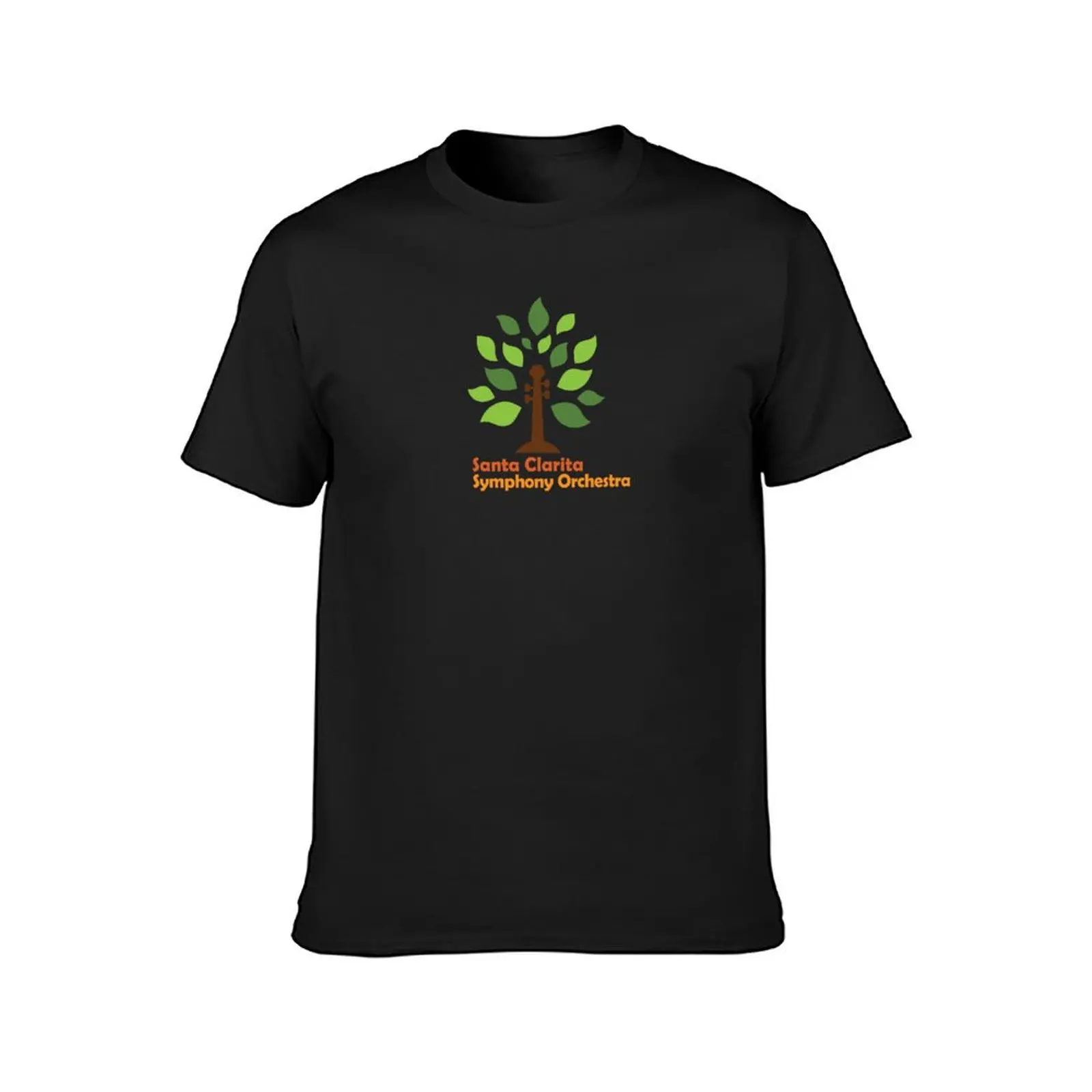 Santa Clarita Symphony Orchestra logo with scroll tree in orange and red T-Shirt oversized customizeds tshirts for men