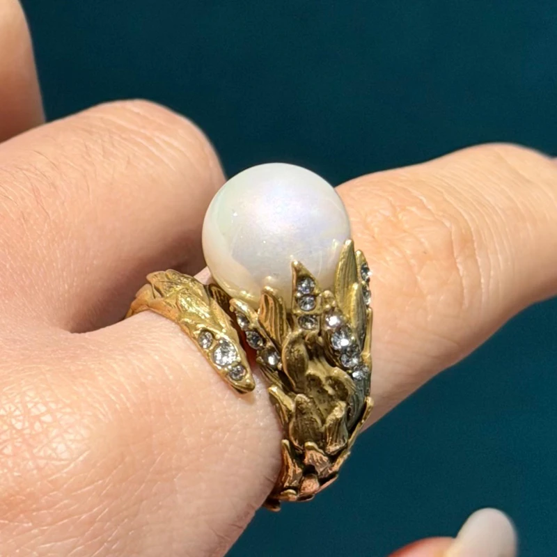 

Gold Color Feather Pearl Ring With Rhinestones For Woman Wedding Natural Luxury Brand Quality Jewelry Mother's Day Gift 2026 New