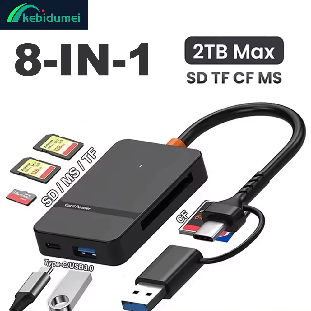 

Kebidumei USB C 8-in-1 Card Reader Multi-functional Card Reader Adapter Support SD/TF/CF/MS 5Gbps Write Read U Disk Flash Reader