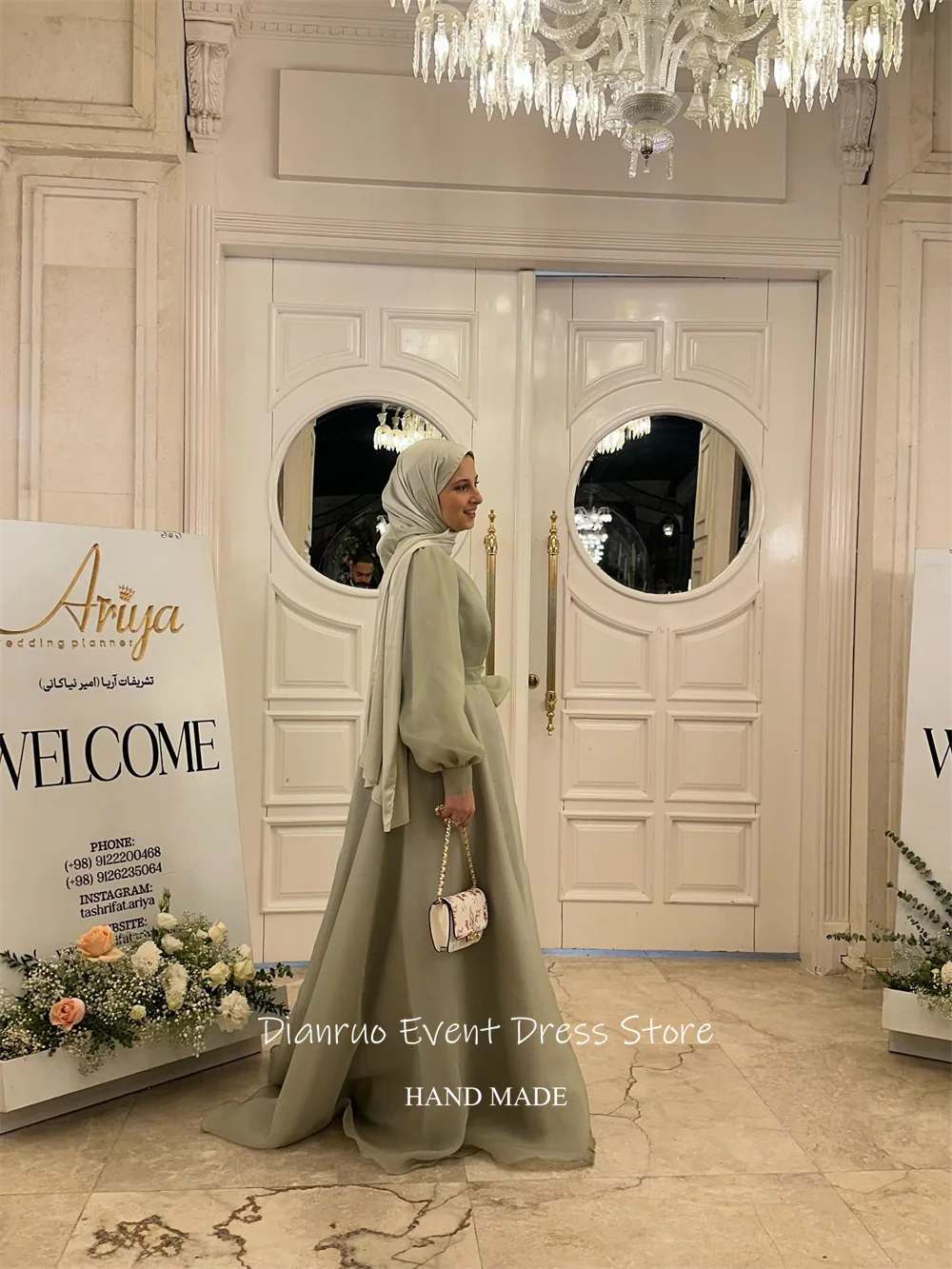 Dianruo Скромный бант Мусульманские вечерние платья длиной до пола Шикарные трапециевидные платья для выпускного вечера Шифоновые плиссированные платья с длинными рукавами فساتين سهرة Индивидуальные