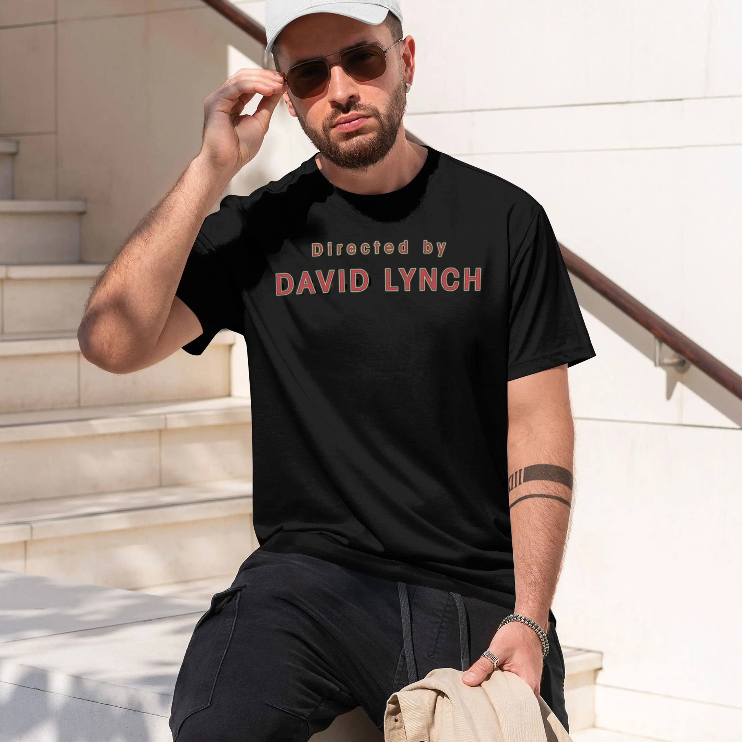 Retro Style Men's T-Shirt Lynch Directed By Text Design Casual Wear For Spring And Fall Perfect Gift For Film Lovers And Enthusi