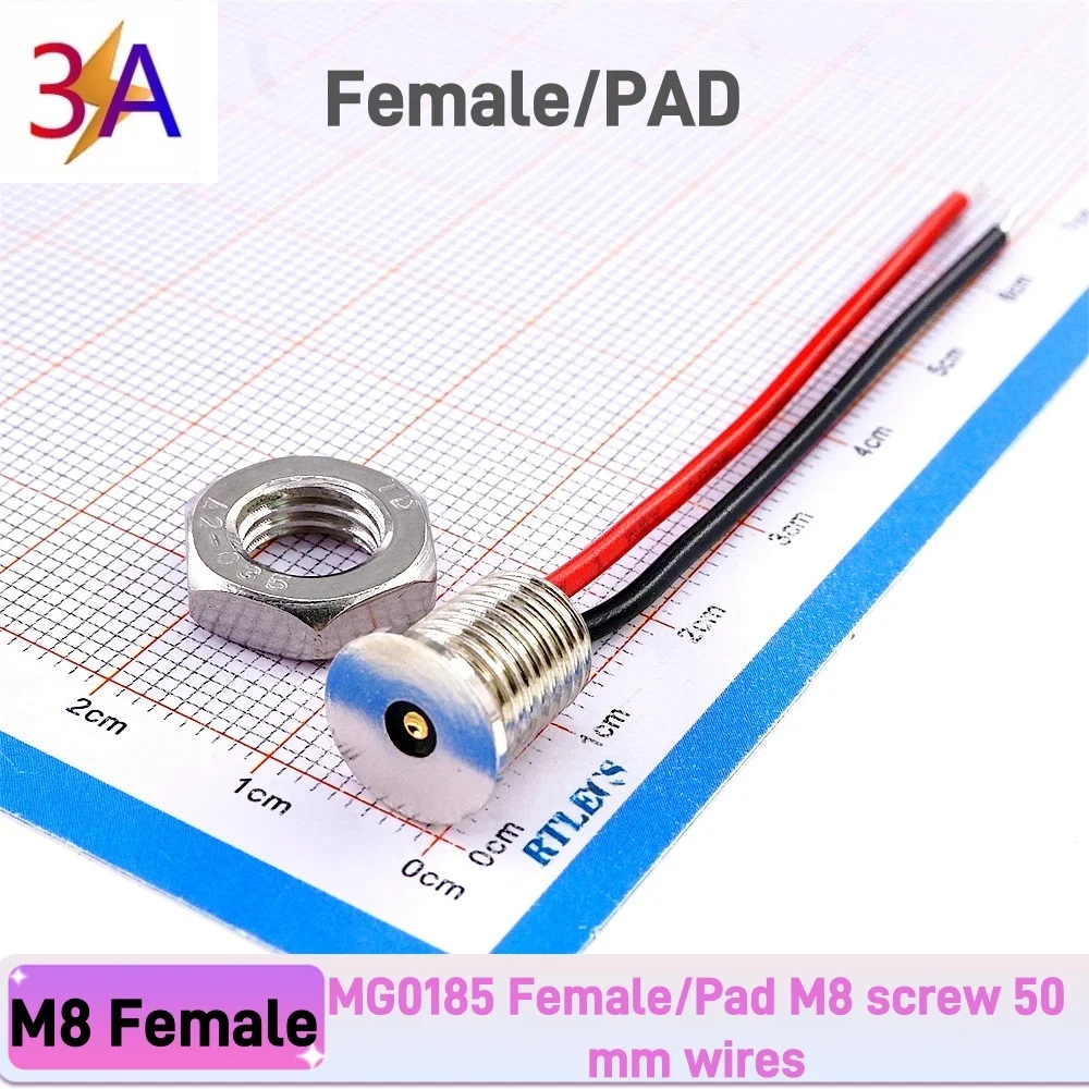 1 Set Hight Current Pogo Pin Magnetic Connector Spring-Loaded USB Cable Threaded M8 M12 Power Charge Waterproof Pad 3A 12V