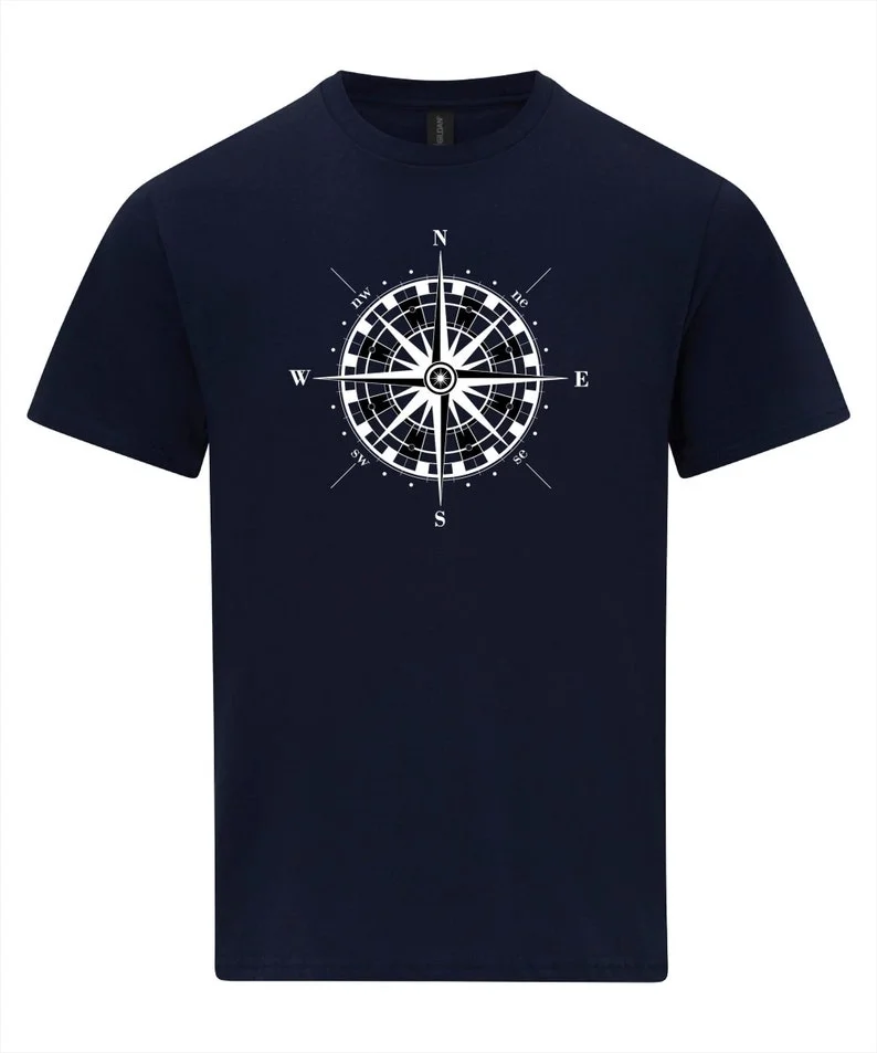 Nautical Compass Rose Compass Vintage T-shirt Sailor Gift Nautical Shirt Personality Deconstructed Casual Street Short Sleeve