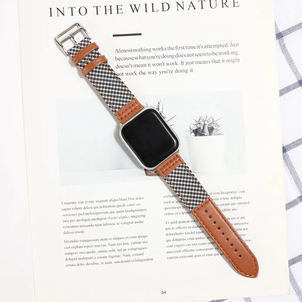 Denim Canvas + Genuine Leather Strap for Apple Watch Series 7/8/SE/6/5/4/3/2/1 (38MM 40MM 42MM 44MM 41mm 45mm 49mm)