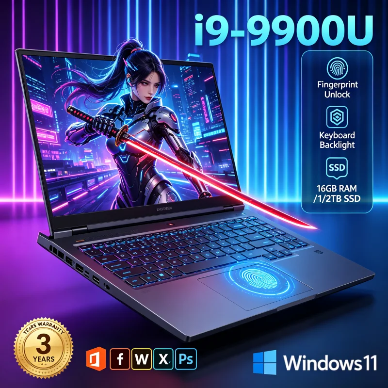 LENOU Nueva Laptop Portátil Ultra Delgada de 15.6 Pulgadas 4K HD, Intel Core i9-9900, 16GB RAM, 1TB SSD, Windows 11, para Juegos y Negocios