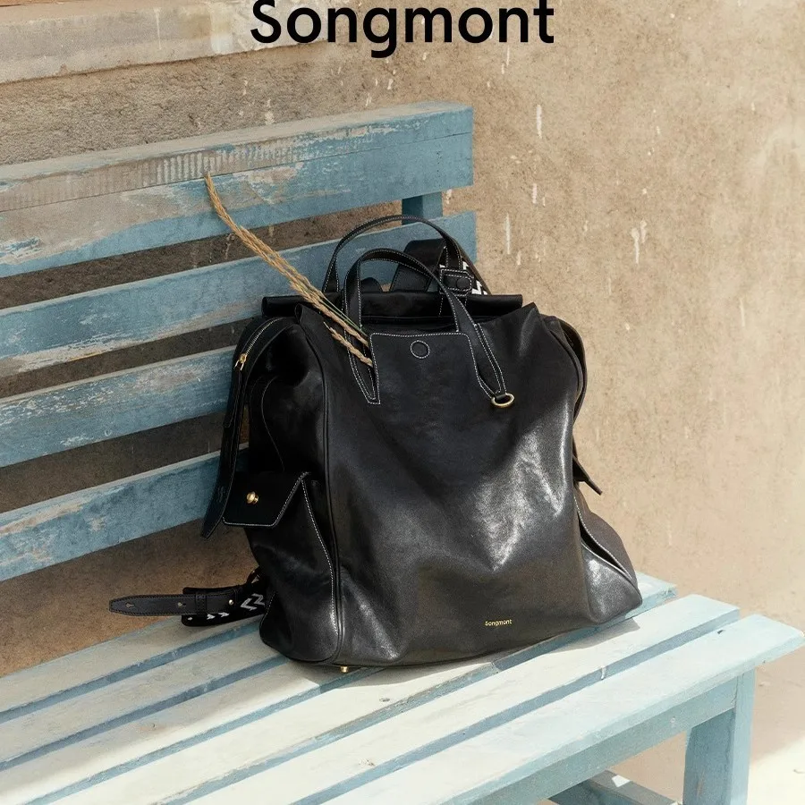 Songmont Trail Series Large Shoulder Bag Genderless Vintage Vegetable Tanned Leather 16" Computer Bag