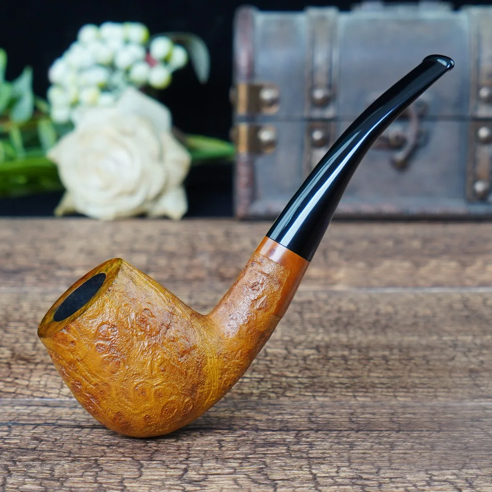 MUXIANG Handmade Briar Wood Tobacco Pipe Bent Stem Mouthpiece Pipe for Smoking with 3mm Filter Free 10 Pipe Tools