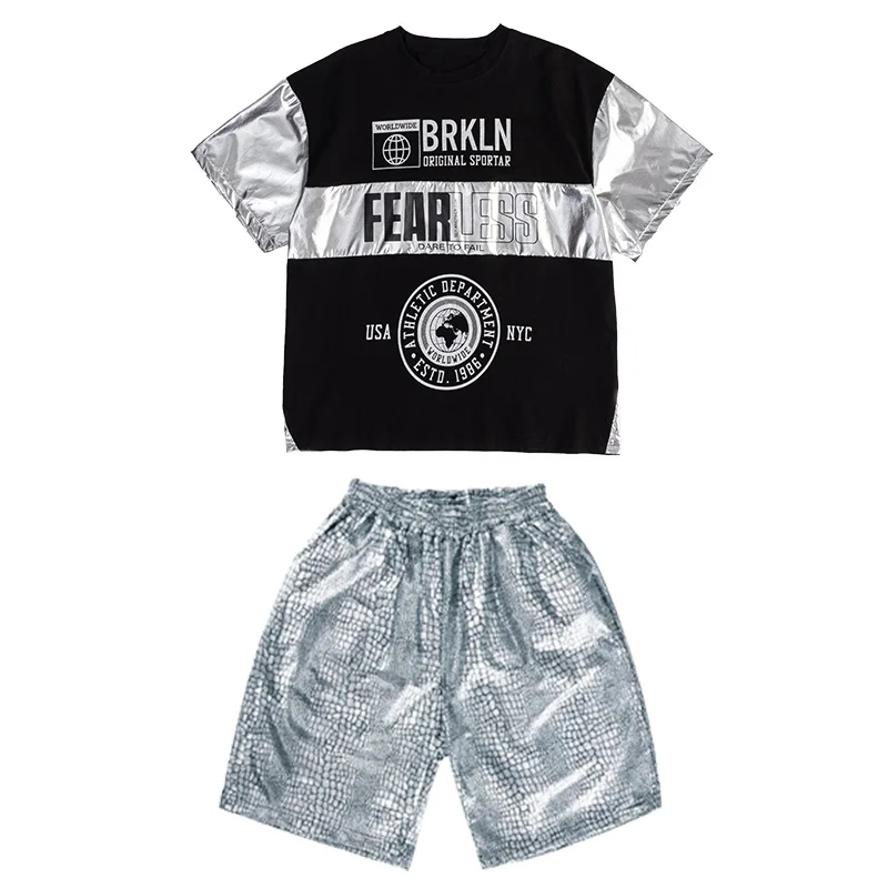 [15-70KG]Kids Alphabet Loose T-Shirt Set Boy Hip Hop Street Dance Set Girl Japanese and Korean Trend Street Style Suit