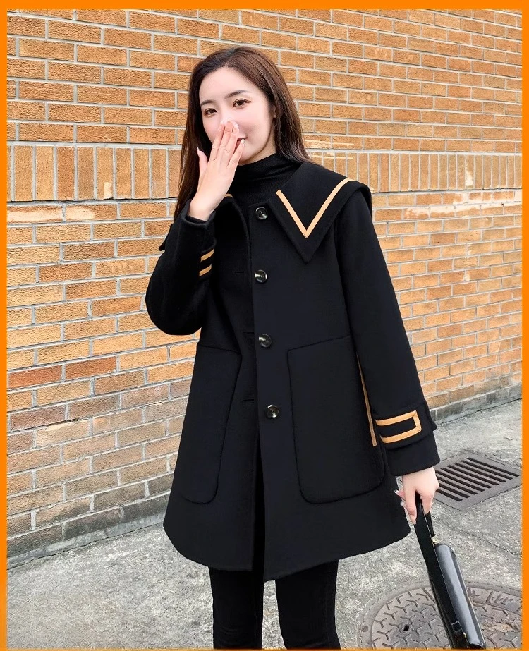 

Новое женское шерстяное пальто на осень и зиму, модное двустороннее кашемировое короткое пальто свободного покроя с большим воротником