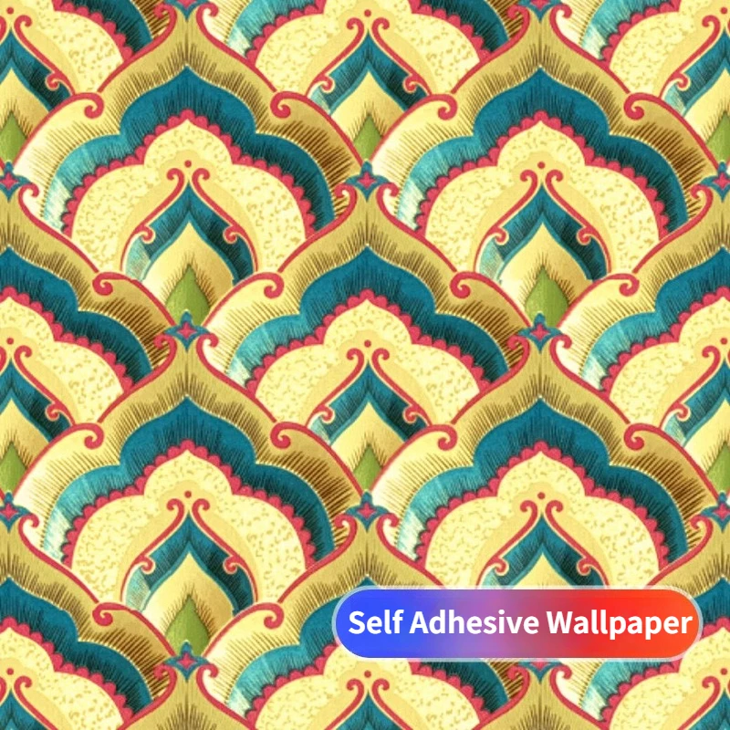 Self Adhesive Wallpaper Buddha Shrine Background Decor Gold Foil Wallpaper Buddha Hall Auspicious Cloud Pattern วอลล์เปเปอร์