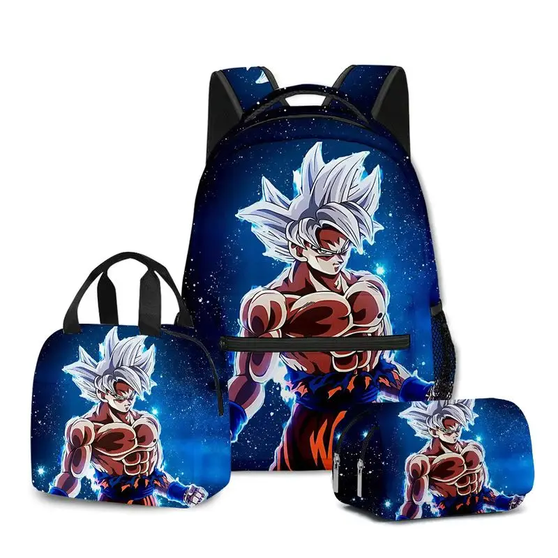 Anime Dragon Ball Z Goku 3d Backpack Printing 3-Piece Set Students Back To School Seasongift Fashion Schoolbag Lunch Bag Pen Bag