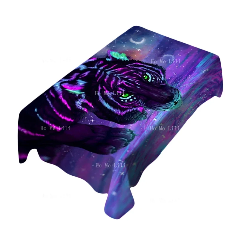 Psychedelic Visual Art Trippy Space Hippie Visionary Fractal Endless Glade Wild Tiger Rectangle Tablecloth By Ho Me Lili