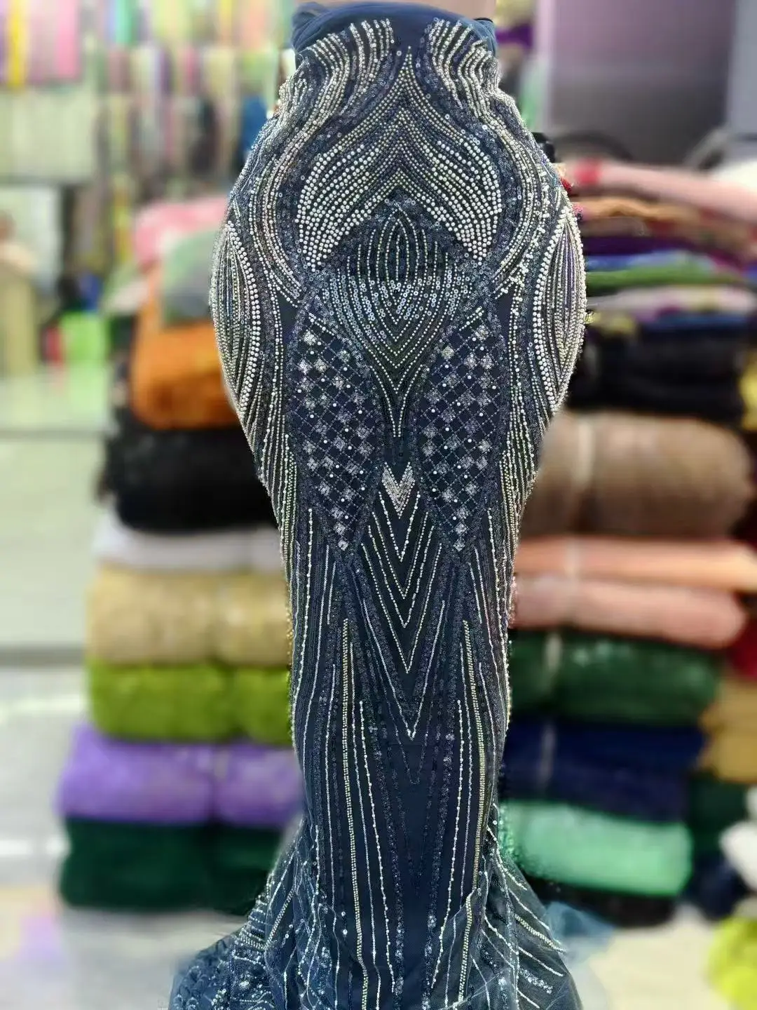 

5 Yards African High Quality Mesh Sequins Embroidery Beaded Tulle Nigerian Lace Fabrics For Bridal Material Wedding Dress Sew