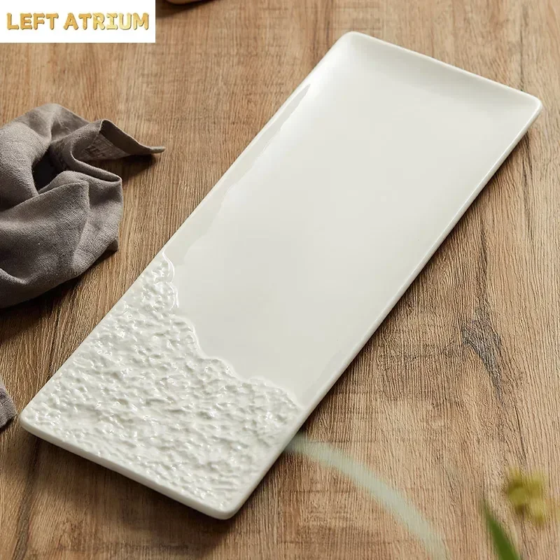 Half Stone Pattern Long Strip Plate Ceramic Sushi Plate Dessert Snack Plate Dim Sum Plates Artistic Conception Tableware