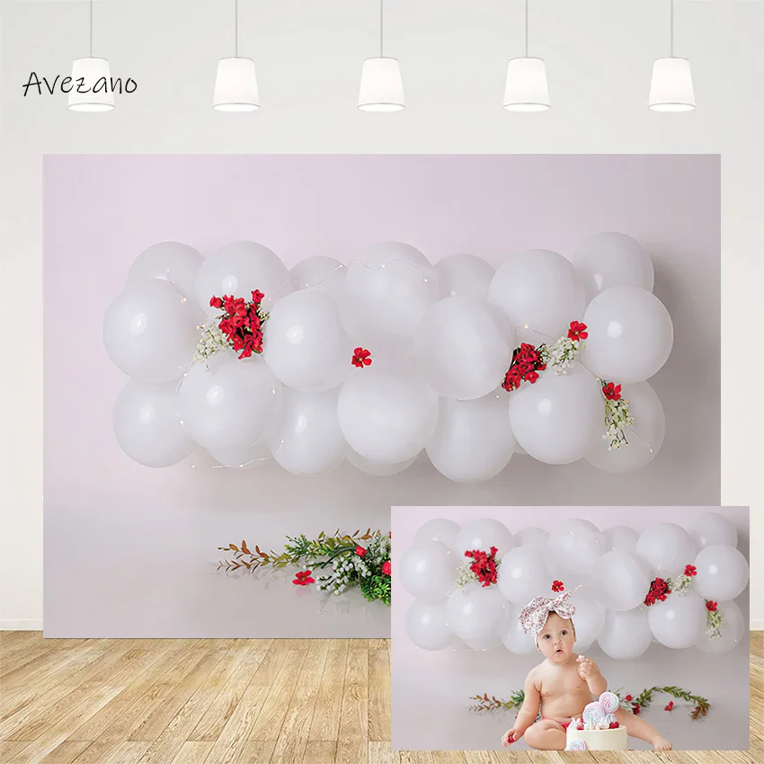 

Avezano Spring Backdrop Photography Flower Grass Balloon Newborn Birthday Party Smash Cake Decor Background Photo Studio Props