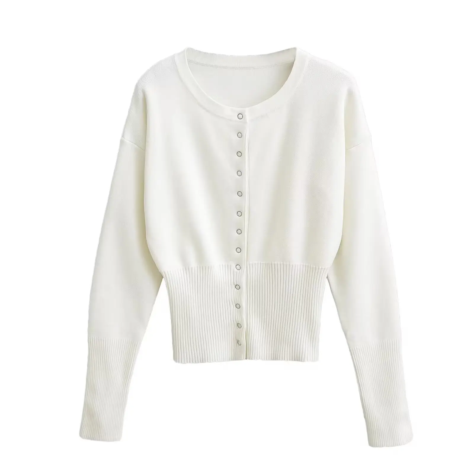 Shpmishal 2026 Autumn Women's High Waist Crew Neck Single Breasted Cropped Cardigan Niche Design Thin Knitwear Trendy