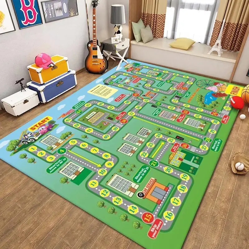 Alfombra de carretera educativa de tráfico para niños, decoración para sala de estar, juego para niños, alfombrilla antideslizante para gatear,