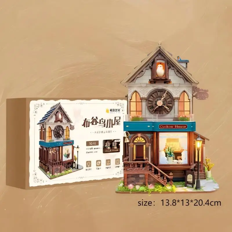 OUZEY غريب الأطوار ساعة الوقواق كوخ، تزهر زهرة البيت نموذج ثلاثي الأبعاد، هدية ديكور خشبي ساحر DIY #6