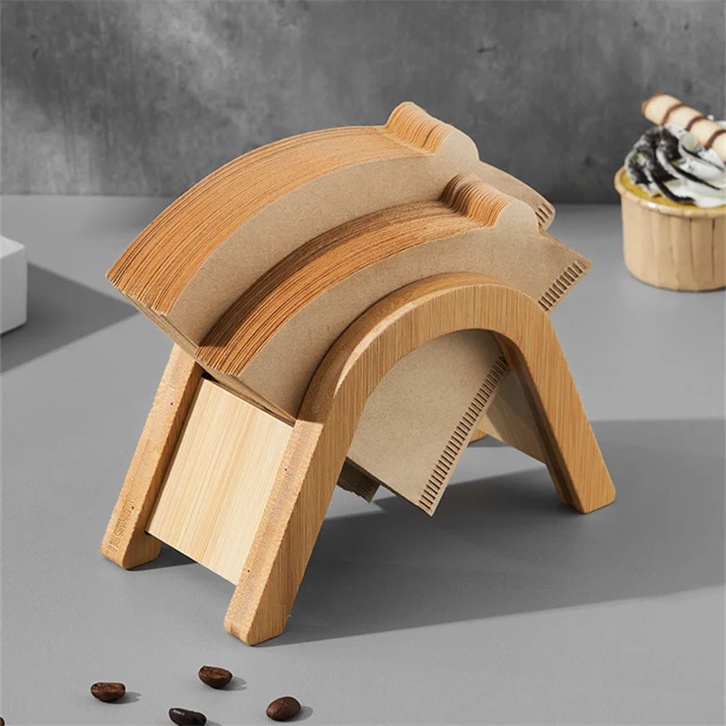 Coffee Filter Paper Holder Single Slot Bamboo Coffee Paper Container Rack Storage Stand Hold 100 Coffee Filter Paper